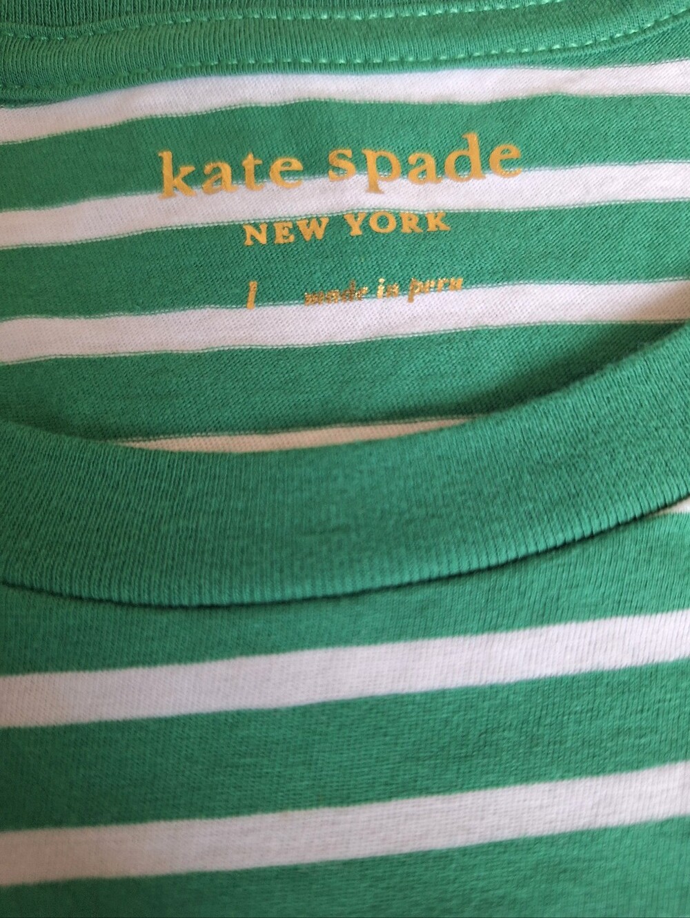Kate Spade Green White Striped Raised Logo Short Sleeved Tee Size Large - Picture 3 of 8